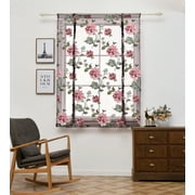 Jacenvly Shower Curtains and Bath Rug Set Rod Liftable Kitchen Bathroom Window Roman Curtain Floral Sheer Voile Valances